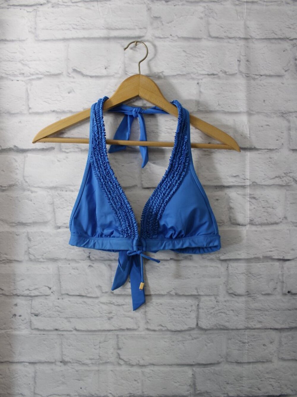 Halter Swim Bikini Ruffle Kenneth Cole Reaction Blue Summer Beach Size Medium